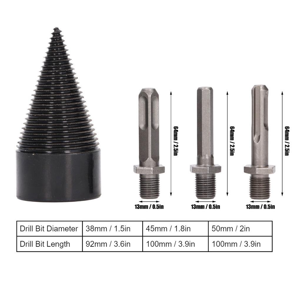 4pcs Hex Shank Log Splitter Bit 3Pcs Removable Shanks Firewood Drill Bit Family Heating