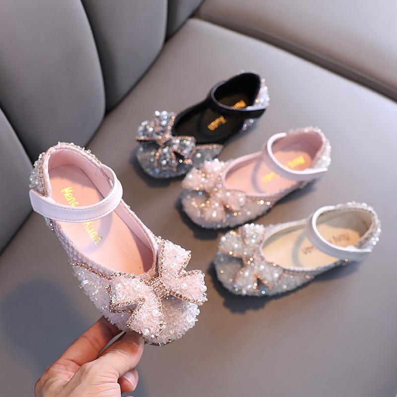 Summer New Arrival Korean Style Casual Girls’ Butterfly Rhinestone Small/Middle/Large Child Dance Shoes Leather Single Shoes
