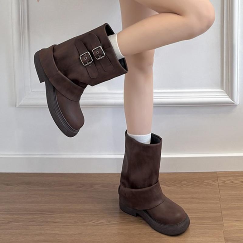 Autumn Vintage Pleated Women Ankle Boots Concise Square Low Heels Shoes Street Style Banquet Party Short Botas Mujer