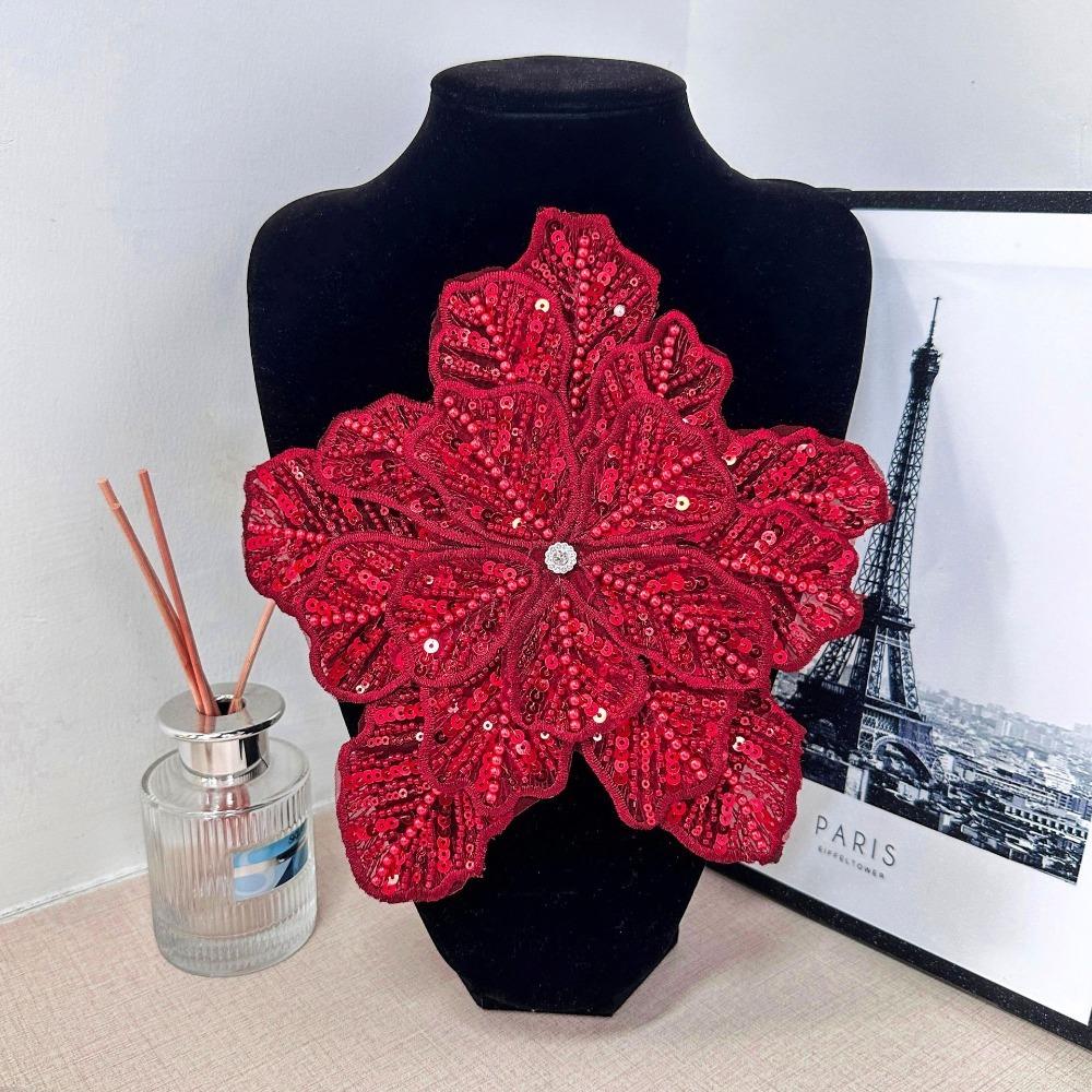 Fashion Polyester Fibre Chest Flower Colorful Multi-layer Sequin Dress Decoration Embroidery Applique Clothing Fabric Clothing красный