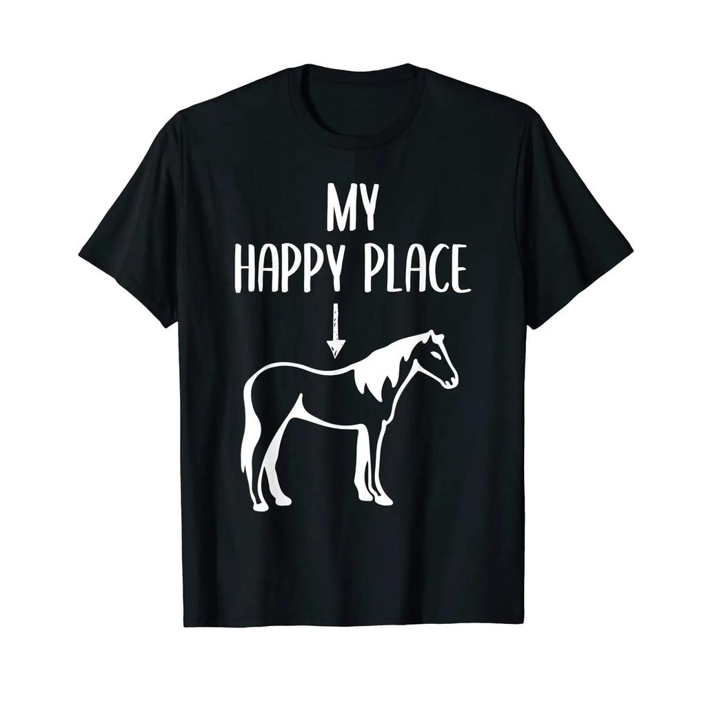 My Happy Place Horse Lover Rider Farmer T Shirt Vintage Slightly Versatile Graphic Breathable Fashion Homme Streetwear