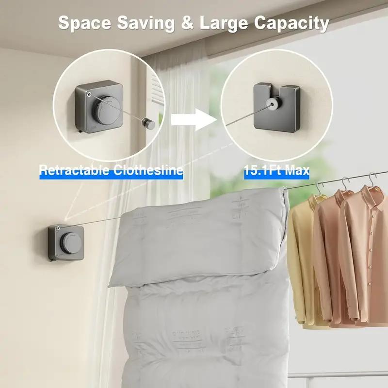 Retractable Clothesline Indoor and Outdoor Clothes Wall Hanger Drying Rack Balcony Bathroom Invisible Clothesline Wire Rope