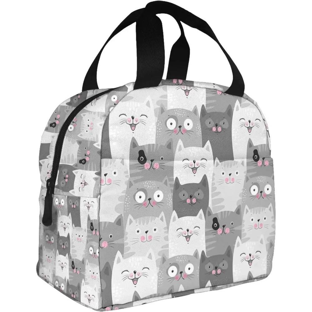 Geantă de prânz pisici gri drăguțe, cutie de prânz izolată, cooler reutilizabil, geantă termică pentru masă pentru femei, fete, muncă, școală, picnic