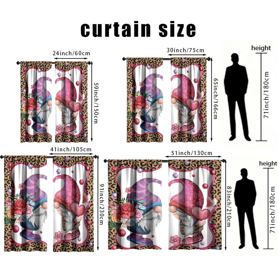 2PCS Leopard Print Heart-shaped Gnome Curtains   Sweet and Cool Style   Bedroom and Living Room   Decorative with Drawbar Pockets