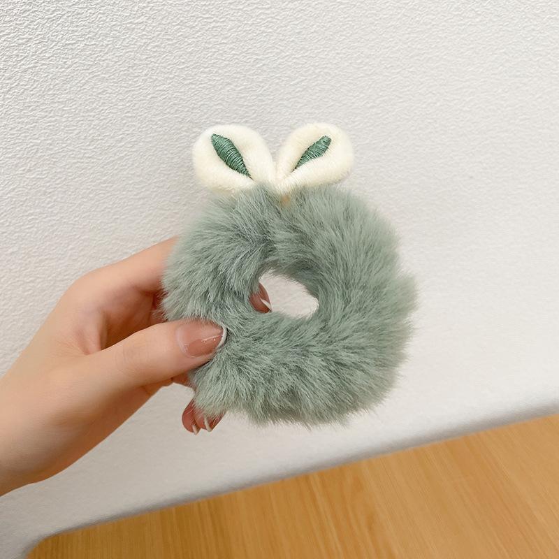 Girls Sweet Imitation Rabbit Fur Rabbit Ears Elastic Hair Bands Women Fur Fluffy Hair Rings Plush Scrunchies Hair Accessories