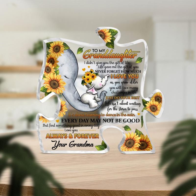 Barnbarnspresent till födelsedag och examen, Akrylpusselskylt med kärleksfullt budskap, Familjefest Bordsdekoration