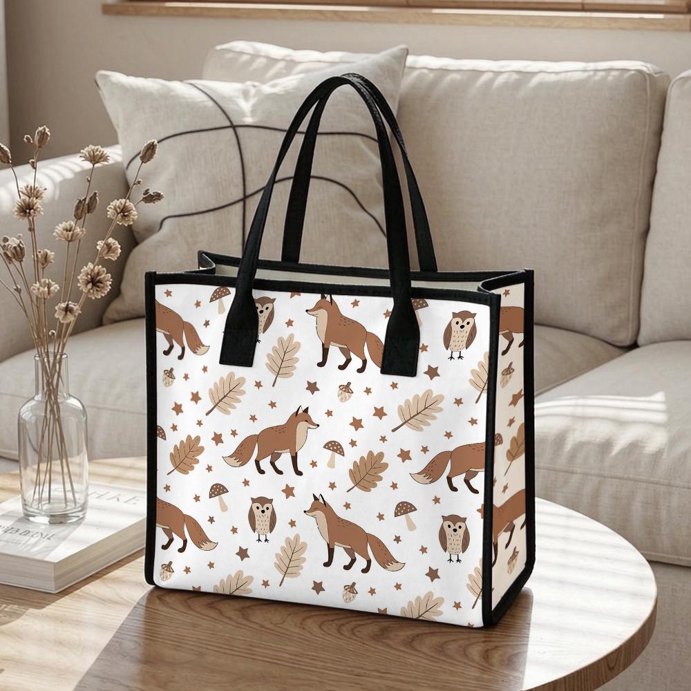 Cute Forest Animal Print Tote Bag Portable Lightweight Daily Casual Canvas Handbag for Outdoor Shopping Travel