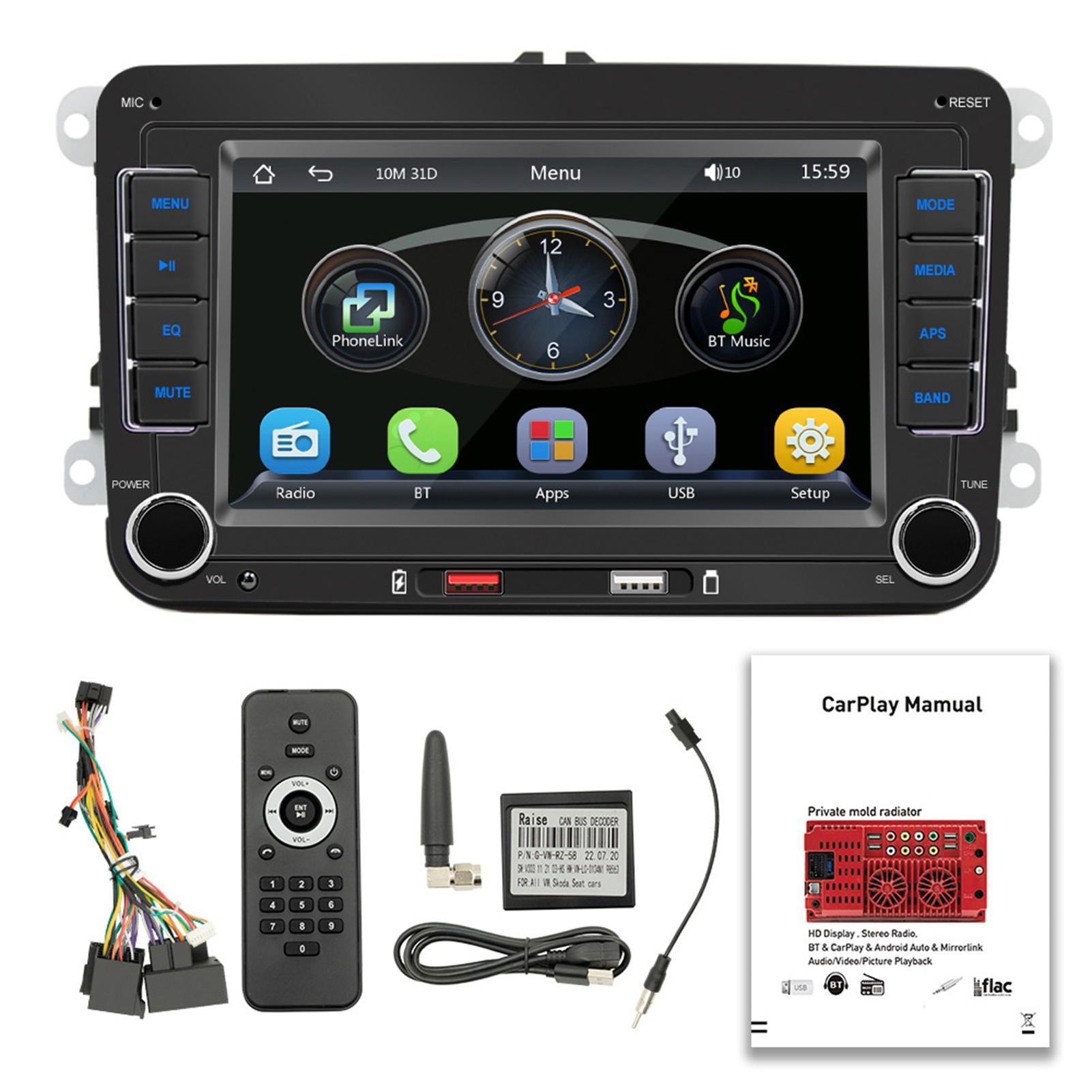 

7-дюймовый автомобильный стерео MP5-плеер с сенсорным экраном, BT, AM/FM-радиоприемник с поддержкой Android Auto, CarPlay, громкой связи, зарядки через USB чёрный