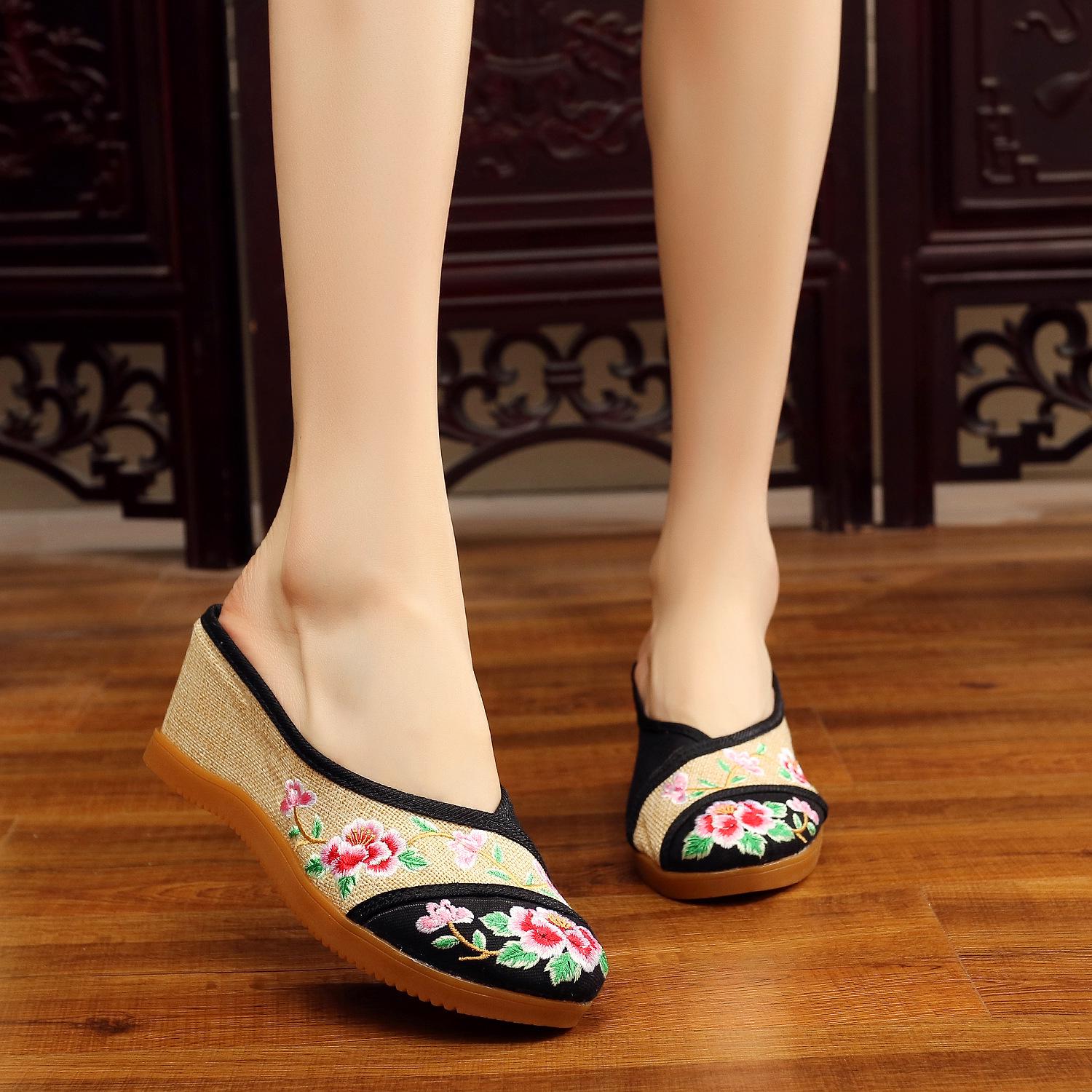 

Вышитые льняные тапочки на танкетке в стиле ретро с ароматерапией Size 37