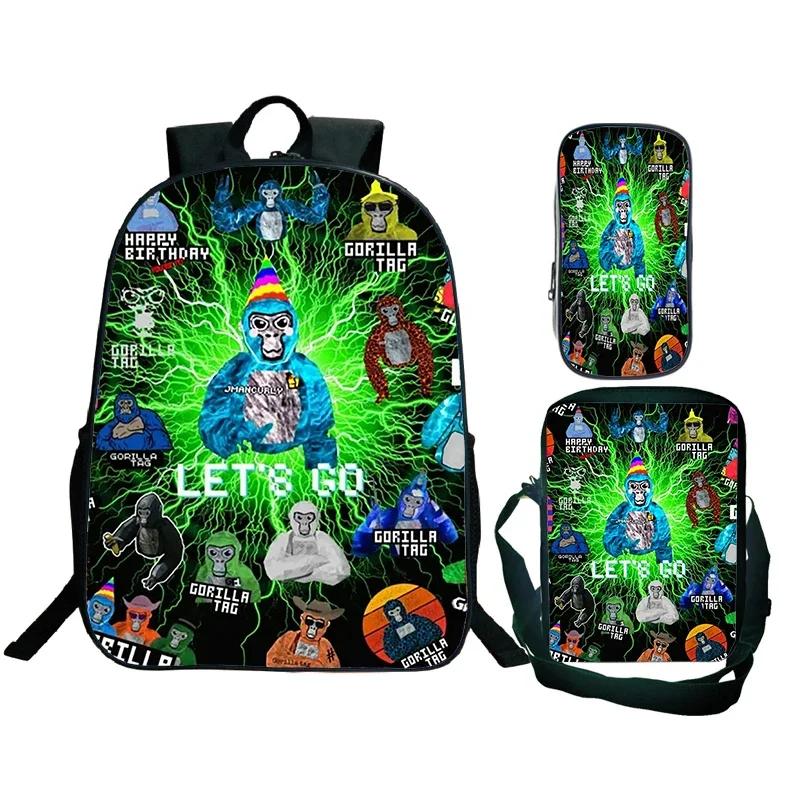 Spiel Gorilla Tag Druck Rucksack mit Umhängetasche Federmäppchen Jungen Lustiger Cartoon Schultasche Wasserdicht Kinder Schulrucksack 3er Set