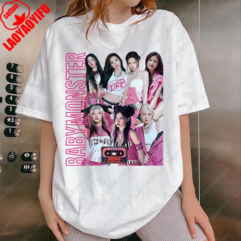 BabyMonster World Tour Sweatshirt Hello Monsters KPOP Fan Tshirt Unisex Women Cotton Casual Fashion Tees All Match Adult Top 2XL