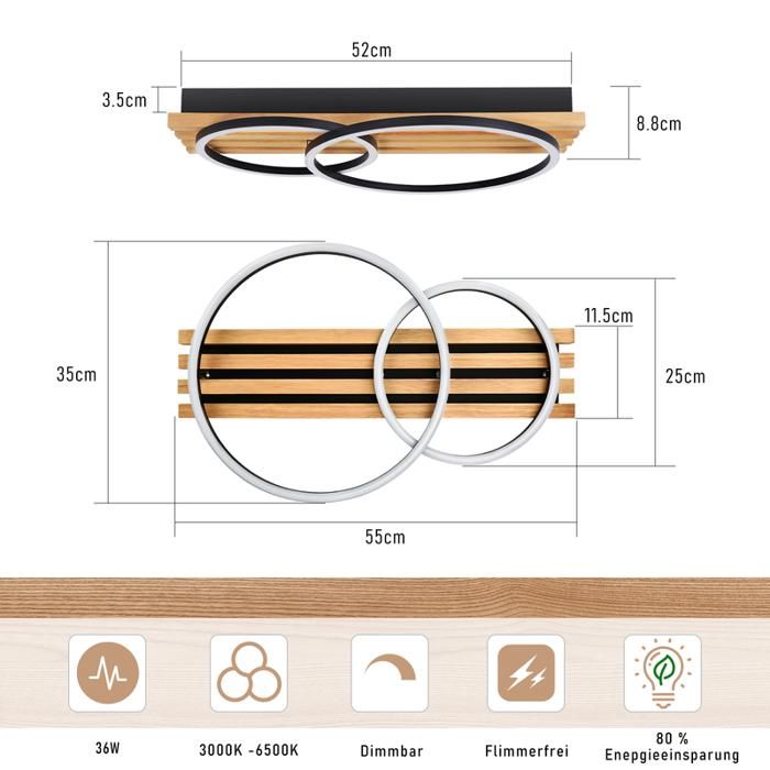 Plafonnier LED - NETTLIFE - Nettlife LED 55cm - 55 cm - 2 anneaux - Dimmable télécommande