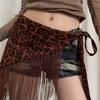 Trendy Fringed Leopard Waist Belt Polyester Wide Girdle Stretchy Waist Strap Party Casual Outfit Triangular Hip Curtain