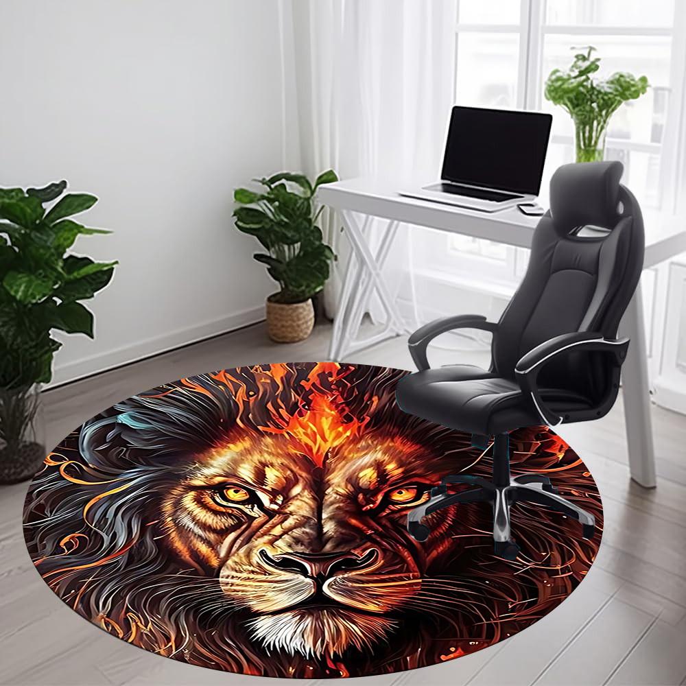 1pc Lion Flame Office Round Area Rug, Indoor Mat Suitable ForOffice, Under Office Chairs Bedroom Living Room Home Decor, Room Deco, N53