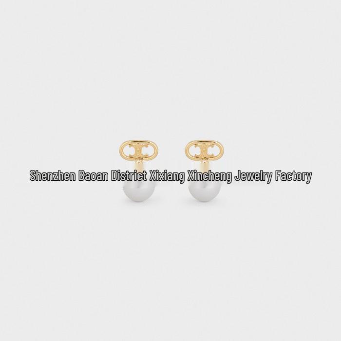 

2021 Celine Style Gold-Plated Brass Pearl Arch Earrings золотой
