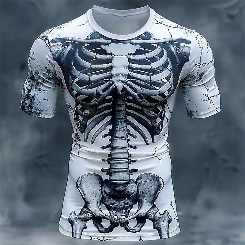 Summer Round Neck 3D Skeleton Body Print Top Fashionable Casual Short Sleeved Men's T-shirts