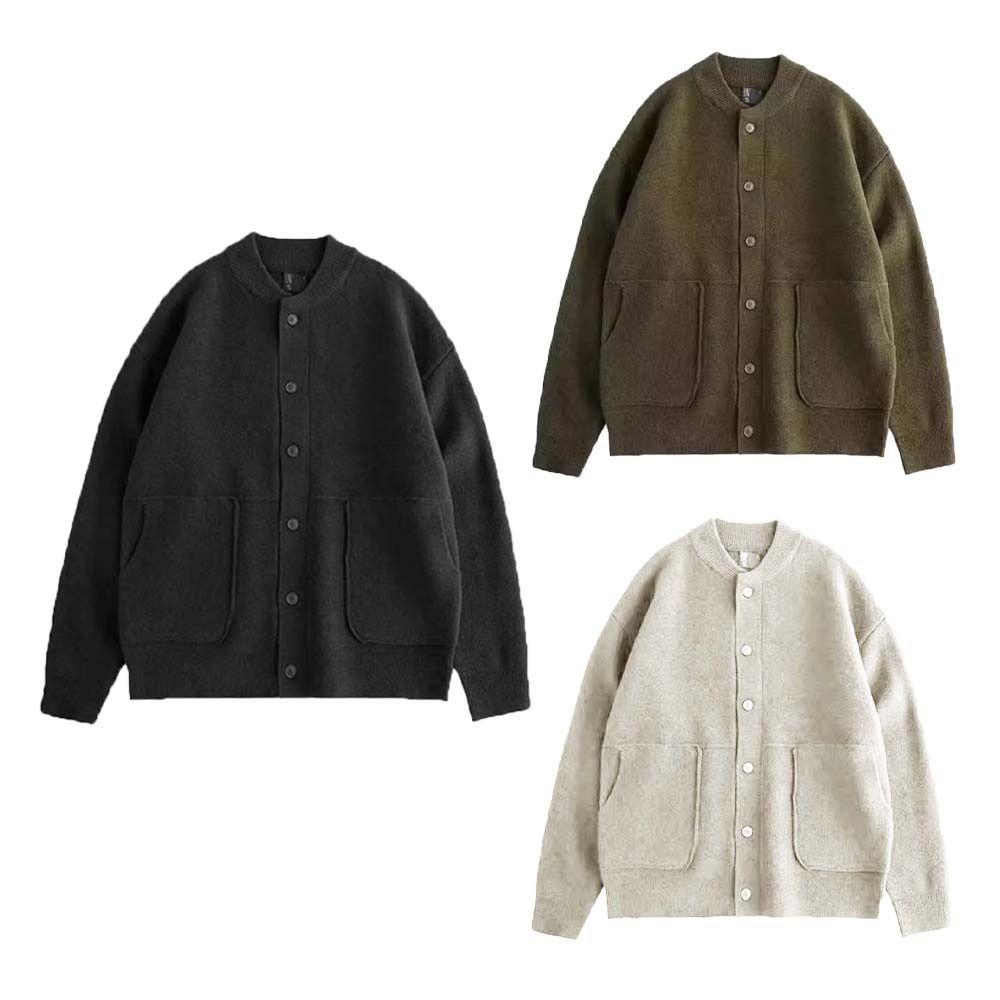 Loose Long Sleeve Cardigan Solid Color Warm Coat Jacket Men Knitted Sweater  Spring Autumn