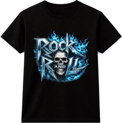 Rock N Roll T Shirt Flaming Skull Heavy Metal Gothic Vintage Tee