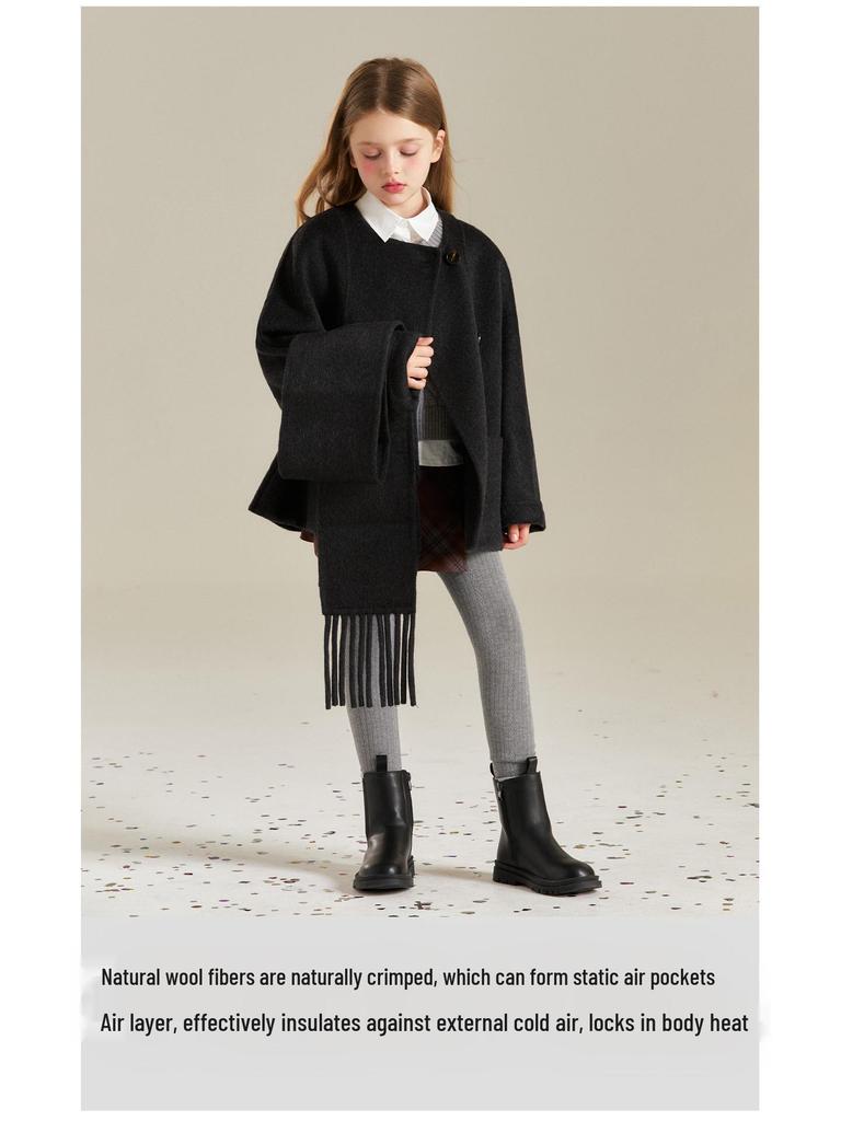 Girls' 2025 Double-Sided Wool Coat - Winter Warm, Collarless, Loose-Fit Layering Coat