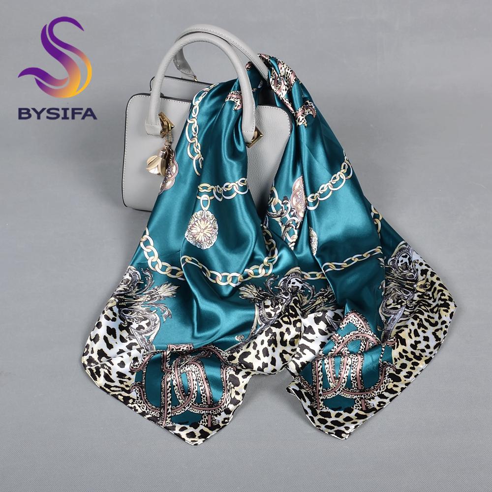 BYSIFA| Blue Floral Silk Scarf Hijab Ladies Fashion Sweet Square Spring Summer Scarves Fouldard Fall Winter Square Satin Scarves