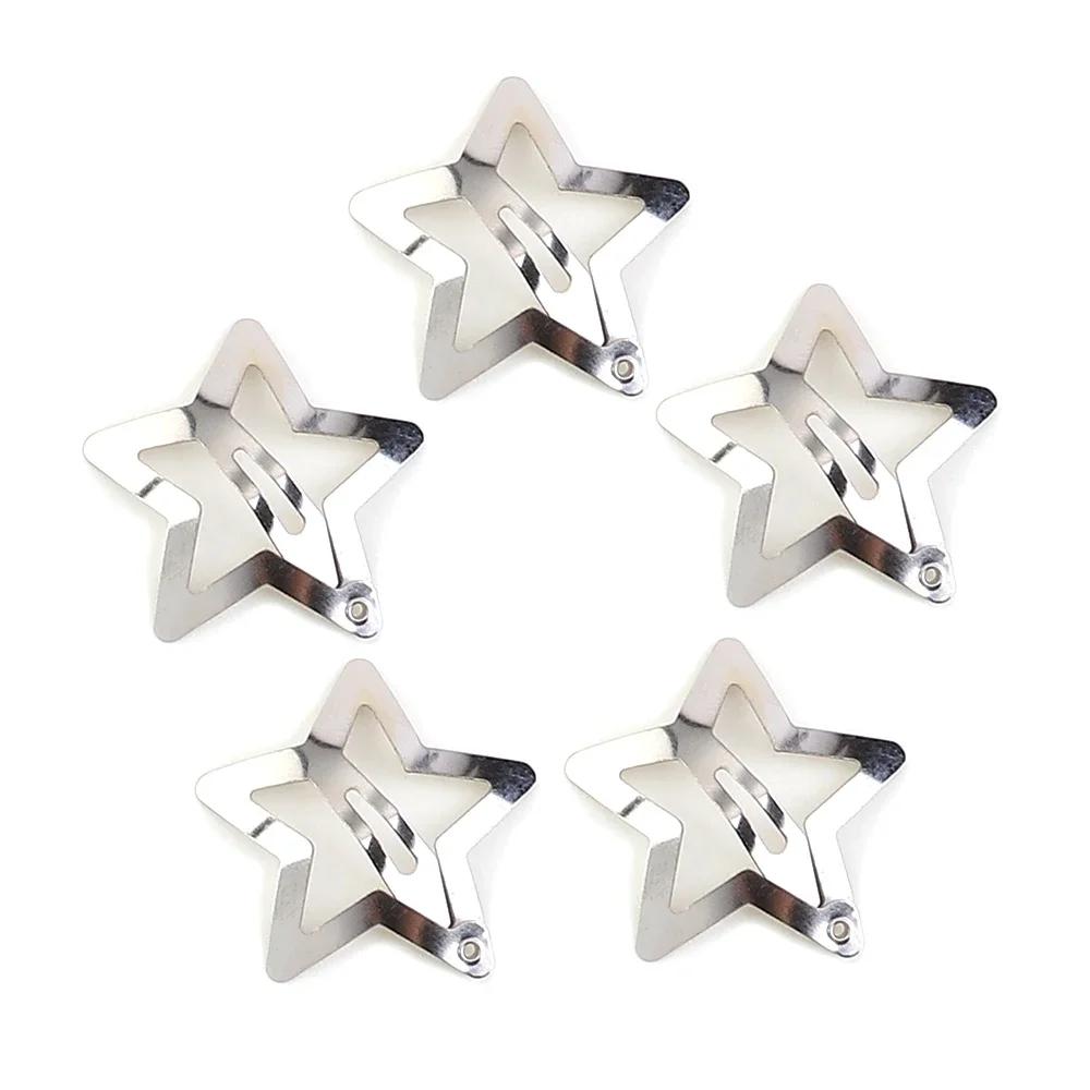 2/10Pcs Silver Star BB Hairclips Girls Y2K Cute Star Barrettes Women Simple Snap Clip Metal Headdress Jewelry Hair Accessories