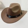 European and American Woolen Hat Women's Western Retro Cowboy Hat Men's Five-pointed Star Ethnic Style Decorative Flat Top Top Top Hat