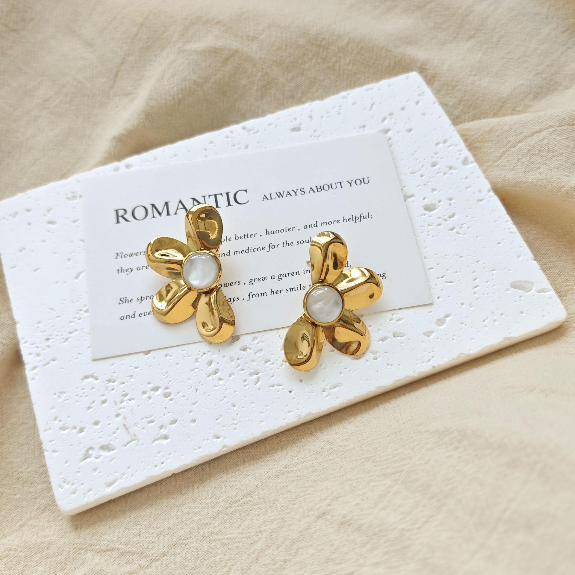 Korean Gold Five-Petal Flower Stud Earrings for Women