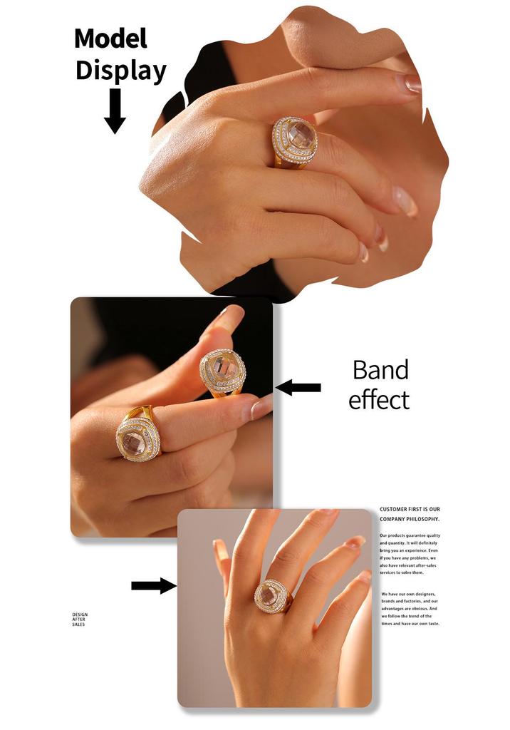 18K Gold-Plated Geometric Zircon Ring: Multi-layer European & American Style for Women