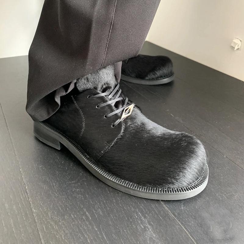 Top Quality Genuine Leather Mens Derby Shoes 2026 Round Toe Ladies Shoes Horse Hair Boots Autumn Leisure Shoes Zapatos De Hombre