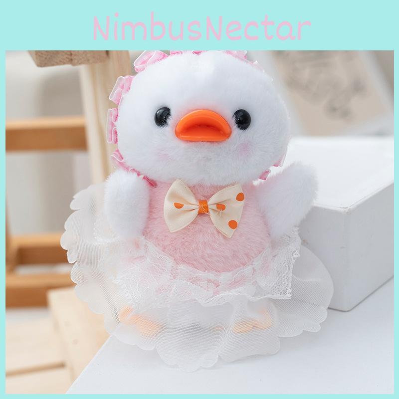 Cute Lace Duck Plush Toy With Long Fur Pp Cotton Filling For Bag Accessories