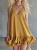 New Summer Women's Collection Elegant and Casual Solid-Color V-Neck Ruffled Mini Skirt