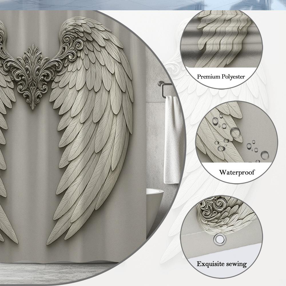 Angel Wings 3D Printed Shower Curtain Machine Washable All Season Waterproof Privacy Protection Elegant Design Spiritual