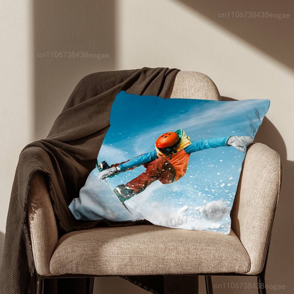Snowboarding Sport Throw Pillow Case For 45*45cm,55*55cm,30*30cm,Car Pillowcase Home Bedchamber Decor Gift