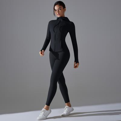 Outfits Women Zipper Sportswear Solid Color Fitness Long Pants Long Sleeve Shirts Yoga Suit With Pockets