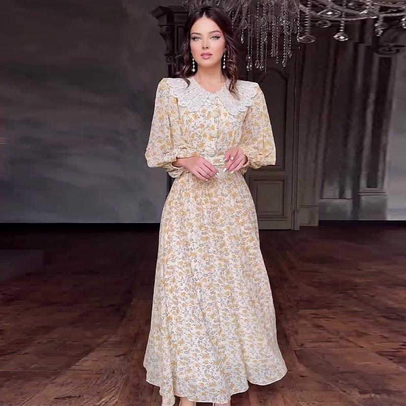 

Платье 2024 года в европейском и американском стиле, пэчворк в стиле колор-блок, с воротником Питер Пэн для женщин Double Extra Large светло-синий