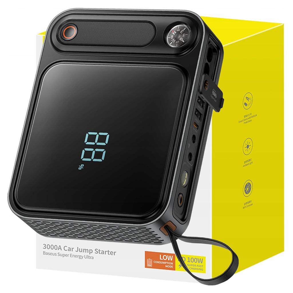 Powerbank / Rozrusznik Baseus Super Energy Ultra Car Jump Starter, 3000A (Czarny)