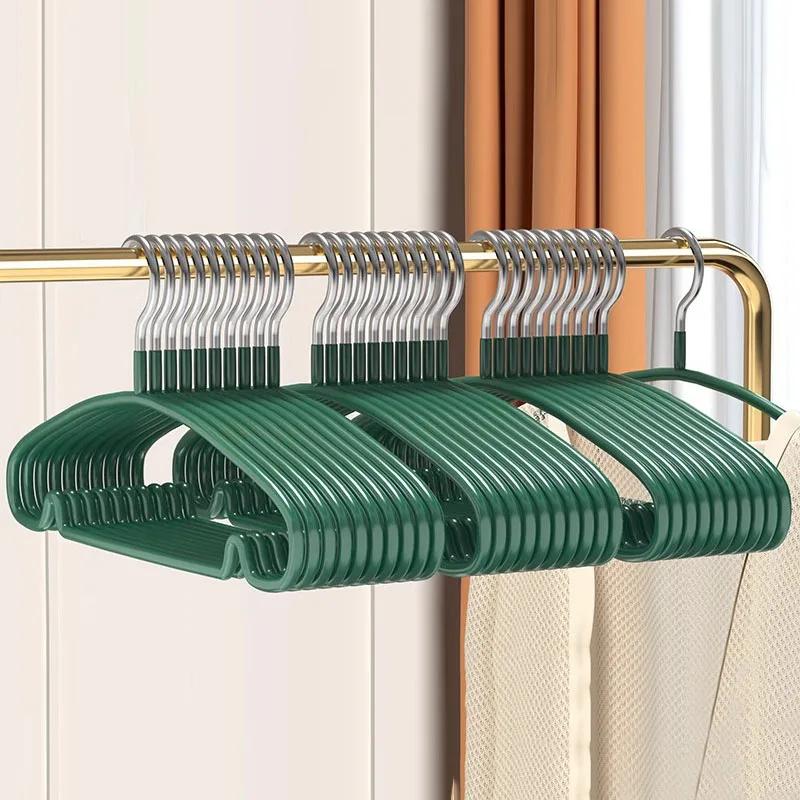 10pcs Non-Slip Coated Metal Hangers Thicken No Trace Hanger For Clothes Suit Coat Shirt Jacket Hanging Hanger with Round Notches