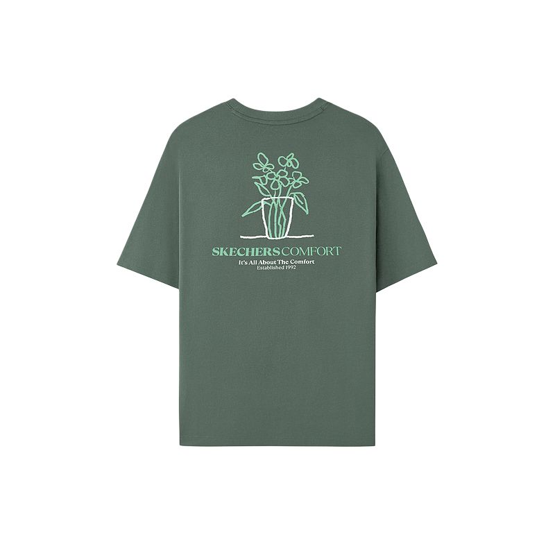 Skechers Sport Lifestyle SS25 Round Neck Slim Fit Versatile Short Sleeve Quick-Dry T-Shirt Unisex Tops Tequila-Green L225U097-035Z