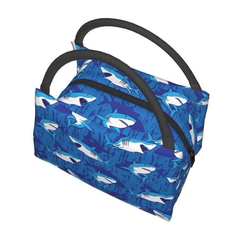 Cute Cartoon Sharks Pattern Thermal Lunch Bag Large Reusable Waterproof Cooler Insulated Lunch Box for Work School Travel Picnic