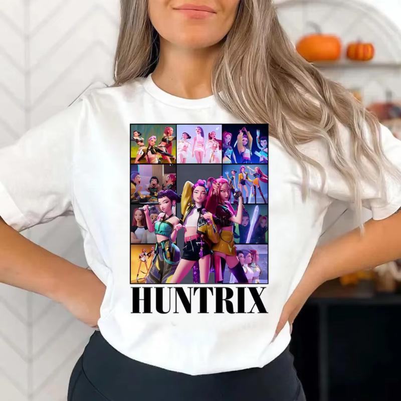 Huntrix Girls Kpop Demon Hunters Two-sided Shirt Anime Style Shirt Summer Rumi Mira Zoey Girl for Men Women Kids Family Clothing
