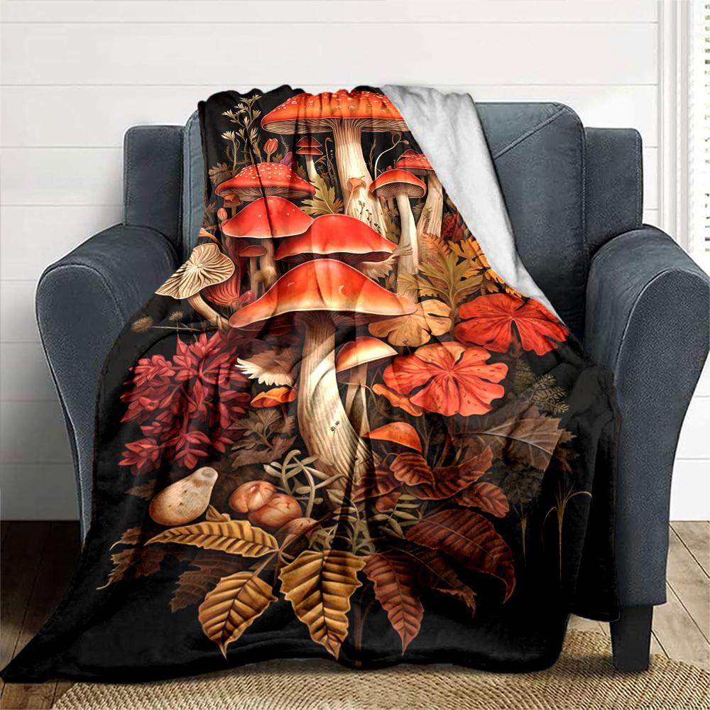1pc Mushroom Artwork Soft Warm Throw Blanket Nap Blanket For Couch Sofa Office Bed Camping Travel,Comfortable