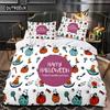 Halloween King Queen Duvet Cover Kawaii Cartoon Skull Bedding Set Kids Boys Orange Pumpkin Skeleton 2/3pcs Polyester Quilt Cover