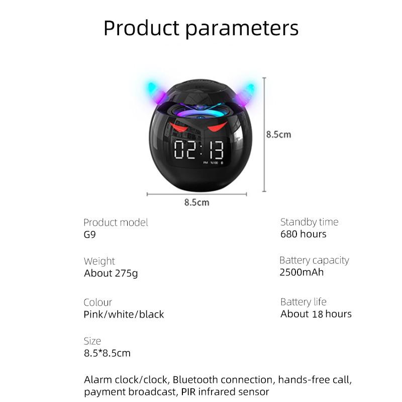 Portable Cute Little Devil AI Smart Bluetooth Speaker 3D Stereo Subwoofer Mini LED Digital Clock Alarm Clock Waterproof HIFI Music Box