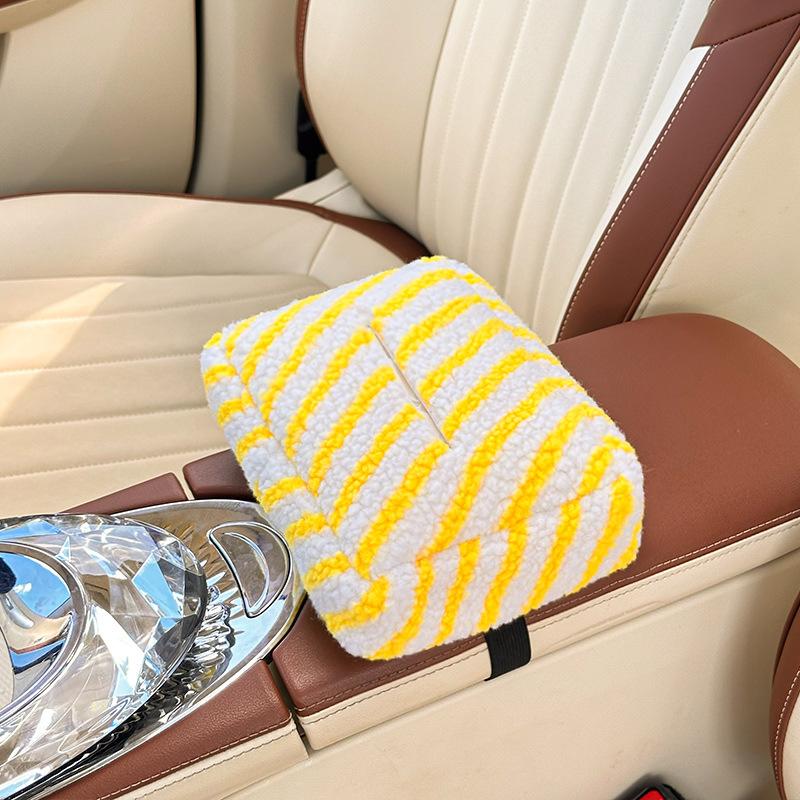Car tissue box, high-end striped hanging paper box, plush car tissue hanging bag, tissue bag, tissue bag
