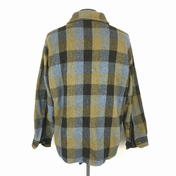 70. léta? Vintage Štítek/Kmart/Vlněná košilová bunda/Pánská M/Modrá×Béžová/Kostkovaný vzor/Svrchní/Pracovní overal(POUŽITÝ)