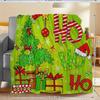 Christmas Plaid Flannel Blanket, Red Green HO HO HO Print, Soft Lightweight Throw for Couch Bed, Festive Holiday Decor Gift