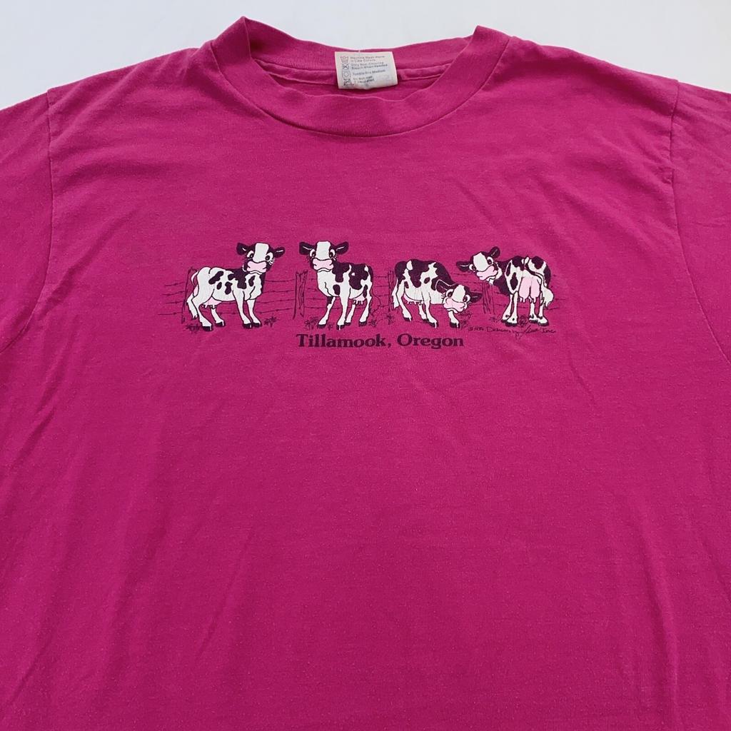 Vintage 80s TILLAMOOK OREGON COW CARTOON T-Shirt SMALL Farm Animal Soft Thin