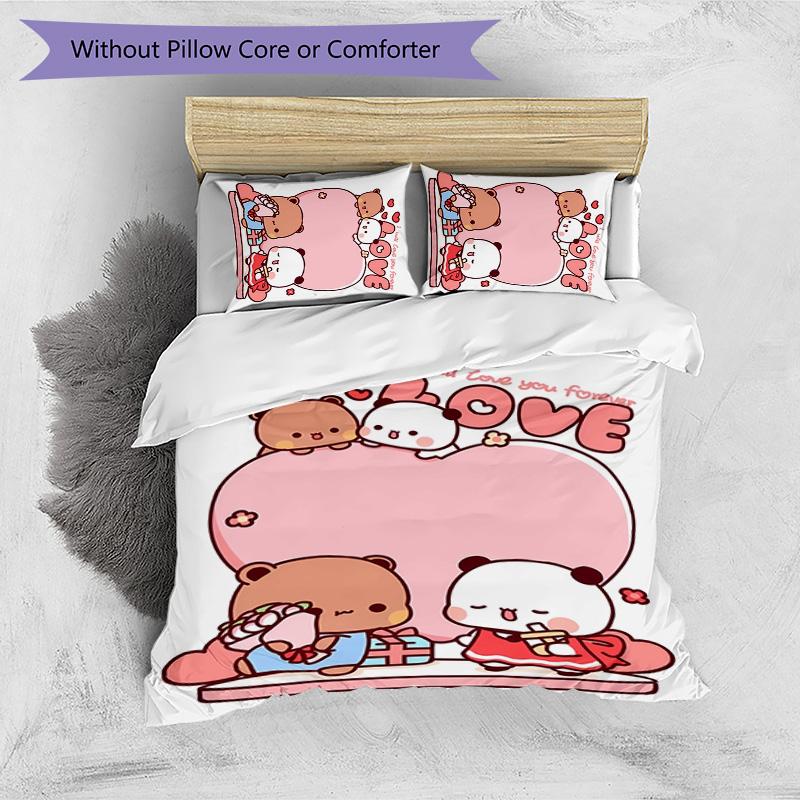dudu bubu Printed 3PCS Bedding Set Soft Breathable Duvet Cover Pillowcases Set Washable Bedroom Decor Home Gift