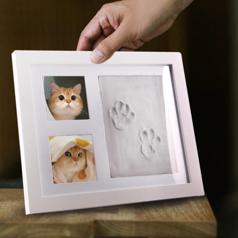 Pet Paw Print Kit Photo Frame DIY Keepsake for Dog Cat Hand Foot Clay Impression Memorial Picture Display Gift Decor Tabletop