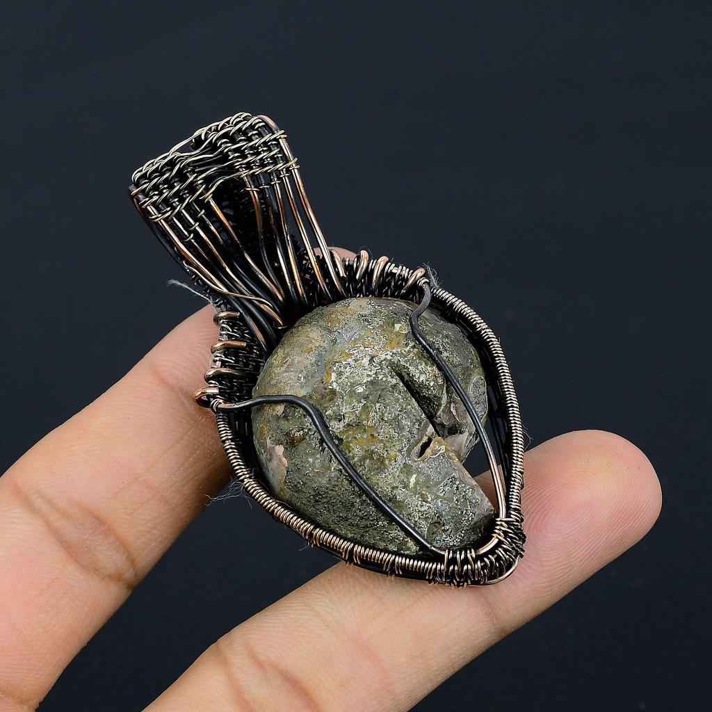 Ammonite Fossil 999 Copper Wire Wrapped Pendant, Handmade Gemstone Jewelry Pendant For Memorial Day